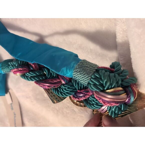 Anthony Alexander Belt Teal Blue Satin  With Woven Strings And Gold Buckle main image 8